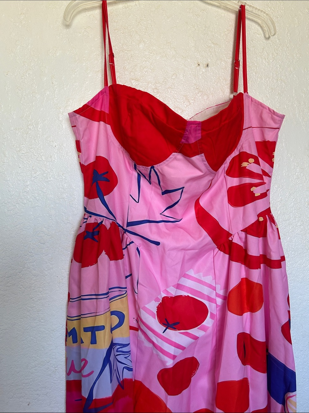 Colorful Pink & Red Printed 3X Sundress side pockets. - Picture 7 of 10